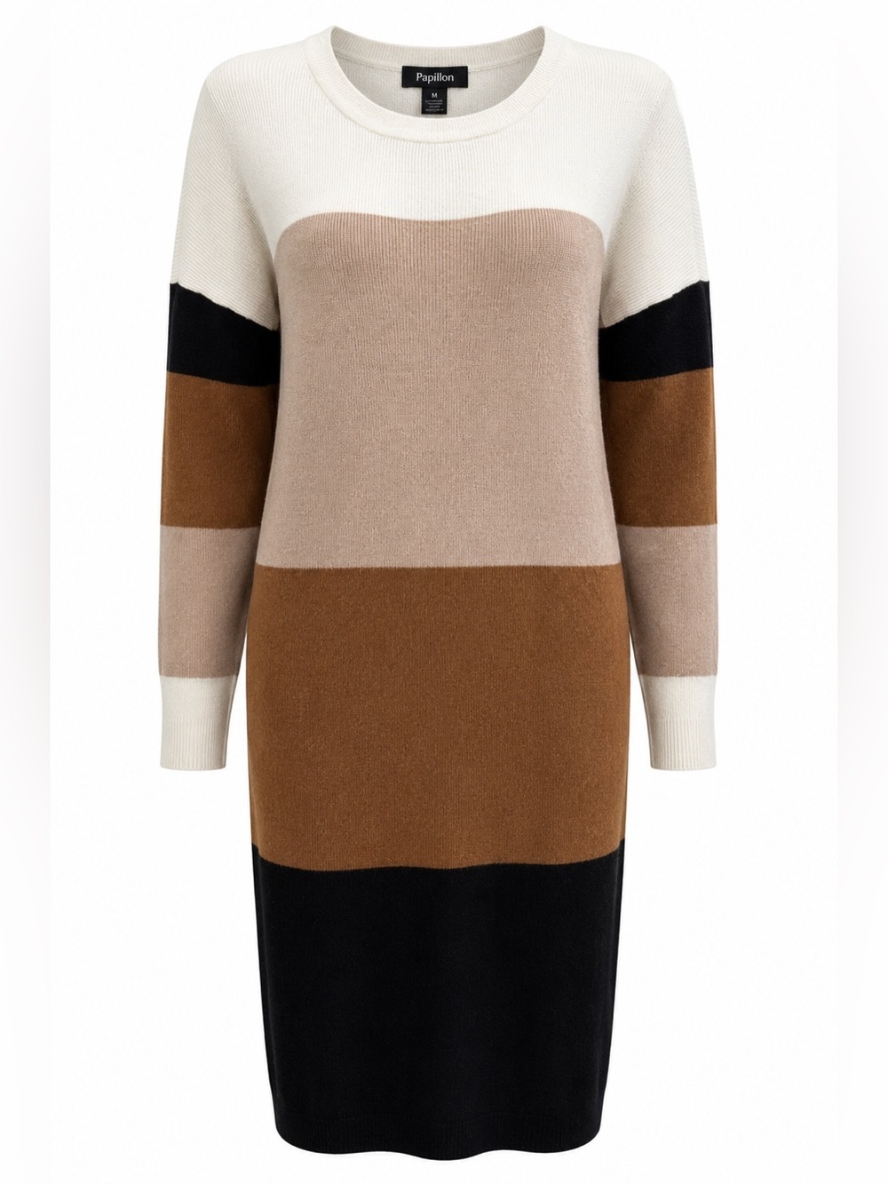 Papillon Color Block Sweater Dress Beige Camel Black Medium